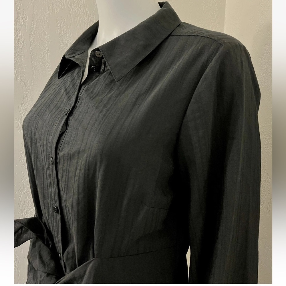Rebecca Taylor Tailored Black Dobby Stripe Tie Waist Shirt Dress Size 2 preloved - Picture 6 of 16